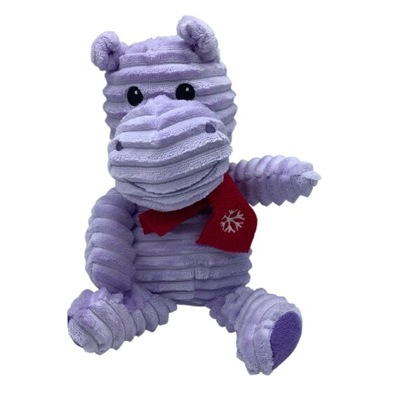 Walmart Hippo Ribbed Plush Purple Stuffed Animal Toy 10" Red Scarf Holiday - Picture 1 of 5